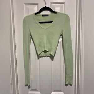 Light green Brandy Melville cropped v-neck sweater